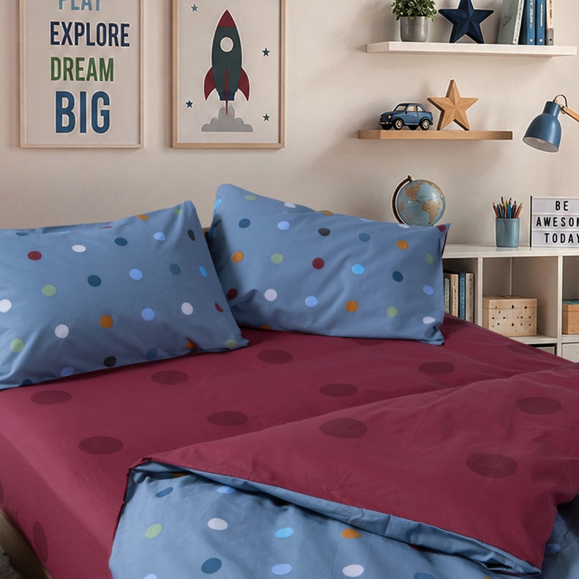 Σετ Σεντόνια Παιδικά Μονά με Λάστιχο Dots Blue 170x260 alternate